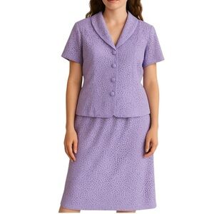 Vintage Vicki Wayne Lavender Lace Button Front Jacket Skirt Suit Set Size‎ 16